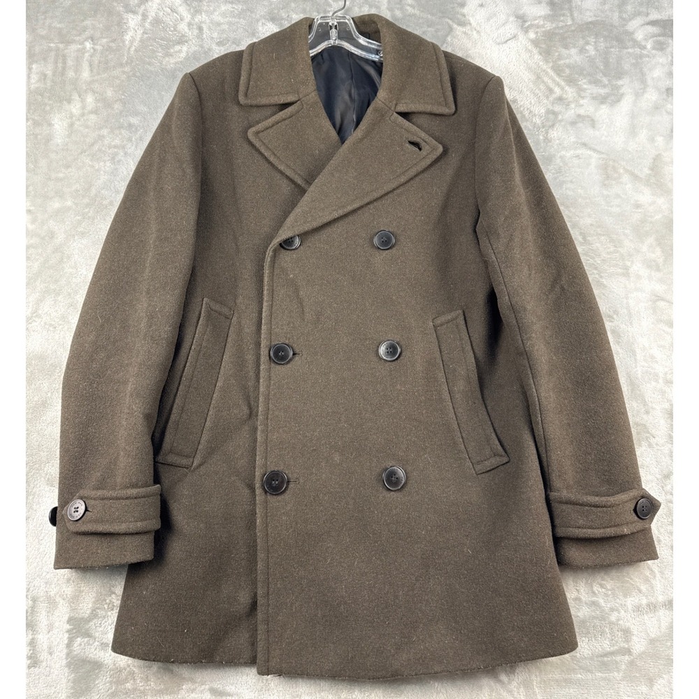 H&M Pea Coat Mens 36R Double Breasted Brown Wool Blend EUC